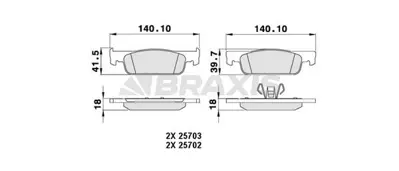BRAXIS AA0227 Fren Balatası On (Tk) Symbol Iı 08> Iıı 12> Logan Iı 12> Sandero Iı 12> K:17,8 Mm G:140 Mm GM 410605612R