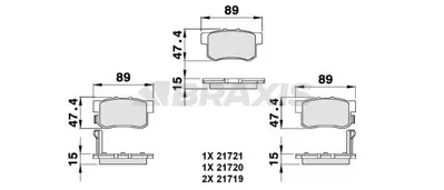 BRAXIS AB0076 Arka Fren Balatası Accord 90>98 Legend 97>91 Prelude 90>96 GM 