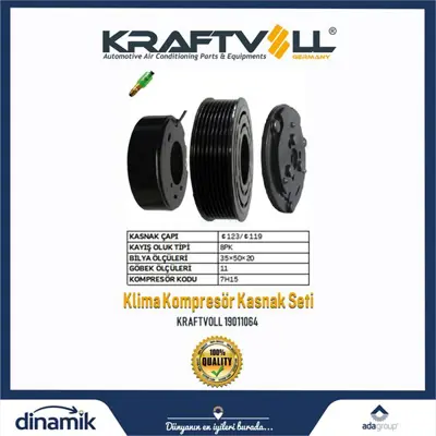 KRAFTVOLL 19011064 Klima Kompresor Kasnak Seti Unıversal Pv8 Sd7h15 12v