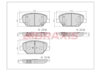 BRAXIS AB0608 Ön Fren Balatası 17 Inc Opel Insıgnıa B 17> GM 84120877, GM 23303281, GM 23145358, GM 45022S9AA01, GM SFP500200, GM SFP500190, GM SFP000270, GM SFP000260, GM SFP000150, GM SFP000140