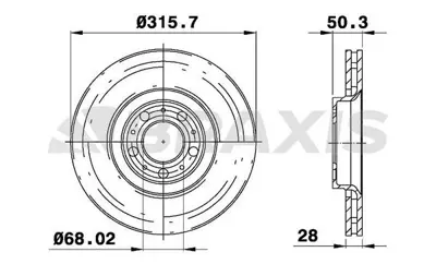 BRAXIS AE0365 On Fren Dısk Ayna Volvo S60 I (384) 2.0 T -2.4 00>10  V70 Iı (285) 2.4 05>08 Xc90 I (275) D3 / D5 09 GM 30636074, GM 306360743, GM 30736406, GM 31423325, GM 306360744, GM 307364067, GM 230847, GM D1597, GM 9030793, GM 306360740