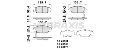 BRAXIS AB0282 On Fren Balatası Honda Cıvıc Vı 2.0 Type-R 01-11 S2000 00-> GM 6450S2AE00, GM 45022S0A940, GM 45022S2A000, GM 45022S2AE50, GM 45022S5TE50, GM 45022SMTE50, GM 6450S2AE01, GM 45022S0A941, GM 45022S2AE00, GM 45022S2AE51