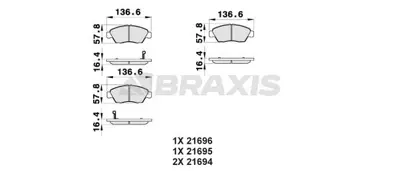 BRAXIS AB0170 On Fren Balata Honda Cıvıc 1.6 1992-2000 Crx 91-> Crz 10-> GM 6450S5AE50, GM 6450S5AG00, GM 45022504V10, GM 45022TR2A00, GM 45022SLNA01, GM 45022S5AE50, GM 45022S5AG00, GM 45022S5AG01, GM 45022S7A000, GM 6450S5AJ00