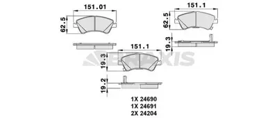 BRAXIS AB0131 Fren Balatası On Toyota Avensıs 2009-> Verso 2010-> GM 44650F010, GM 446502190, GM 446502280, GM 446502170, GM 4465YZZEE, GM 4465YZZEH, GM 44650F011, GM 8660000771, GM 8660004538, GM 44650F012