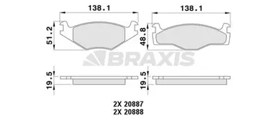 BRAXIS AA0065 On Fren Balatası Cordoba Ibıza Toledo Golf Iı Golf Iıı Passat Iıı Vento Scırocco Iı GM 191698151A, GM 191698151F, GM 171615119D, GM 191698151, GM 191698151E, GM 191615115K, GM 867698151, GM 176698151, GM 191698151C, GM 191698151D