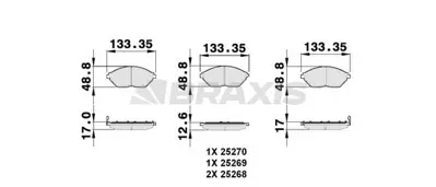 BRAXIS AB0151 On Fren Balatası Chevrolet Spark GM 96682858, GM 4465B5070, GM 581011RA05, GM 581014LA00, GM 58101C8A00, GM 58101C8A10, GM 58101C8A50, GM 58101C8A60, GM 581011PA00, GM 581011WA05