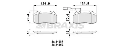 BRAXIS AB0435 On Fren Balatası Fıslı Grande Punto 199 1.4 Abarth 12 / 07> 155ps.114kw GM 51934099, GM 5741889, GM 71753265, GM 71765466, GM 71773661, GM 77364716, GM 77365830, GM 8660000775, GM 8660004541, GM 77364717