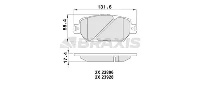 BRAXIS AA0483 On Fren Balatası Toyota Camry GM 446520260, GM 446533240, GM 446533250, GM 446533260, GM 446533320, GM 446544140, GM 446568010, GM K2JA3328Z, GM 446530340, GM 446547050