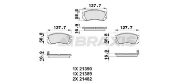 BRAXIS AB0451 On Fren Balatası Subaru Impreza GM 26296FA040, GM 26296FA041, GM 26296AA181, GM 26296AA183, GM 26296AA040, GM 26296AA041, GM 26296AA180, GM 26296AA182, GM MN223M, GM AY040FJ001