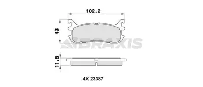 BRAXIS AB0452 Arka Fren Balatası Mazda 323 GM BCYC2643Z, GM BCYC2643ZA, GM BCYC2648Z, GM BCYF2643Z, GM BCYF2643ZA, GM BCYF2648Z, GM BCYF2649ZA, GM B0YA2643Z, GM B0YA2643ZA, GM NAY52643Z