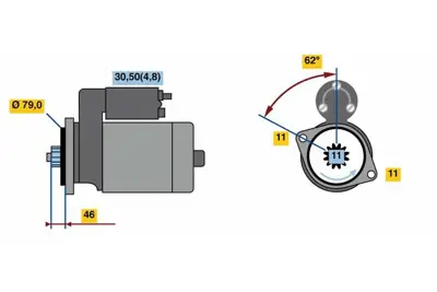 BOSCH 0 001 121 435 Mars Motoru Eskı Kod 12 V 1,1 Kw 11 Dıs A3 Q3 Tt Leon Alhambra Octavıa Golf Vı Vıı Jetta Passat Cczb 2E911023S 2E911023SX