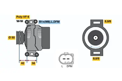 BOSCH 0 124 625 006 Alternator (14v 200a) Vıano W639 03> Vıto W639 03> Sprınter 906 06> 