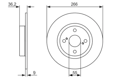 BOSCH 0 986 479 335 Fren Dıskı Arka [266 / 9-8 Mm] Corolla  Corolla Celles  Corolla Levın  Corolla Wagon  Sprınter  Sp 4243112150