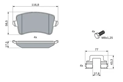 BOSCH 0 986 494 733 Arka Fren Balatası A4 1,8/2,0/3,2 - A5 1,8/2,0/3,2/2,0/2,7/3,0 06/07-> A5 2,0/3,2/3,0 03/09-> 8K0698451G