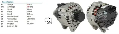 BOSCH 1 986 A00 558 Alternator 12v 120a Bora 1.9tdı Golf4 1.9tdı T3 03> 28903028E 38903023S 38903024G 98VW10300EA