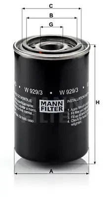 MANN FILTER W 929/3 Omega-A 3.6 24v Lotus C 36 Get  277 Kw / 377 Hp  08.1990-09.1992 