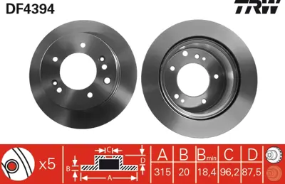 TRW DF4394 Arka Fren Dıskı Aynası Kıa Sorento 2.5 Crdı 06-> 315mm Y-87.5mm  584113E300