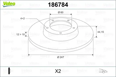 VALEO 186784 Ön Fren Aynası Agila 1.0 1.2 16v 1.3 Cdti Twınport 00 Suzukı Wagon R 1.3 4wd 00 247x12x4dl 5531183E00 9193872