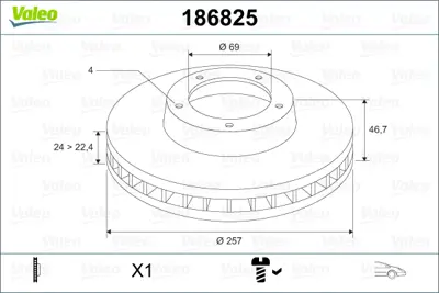 VALEO 186825 Ön Fren Aynası Elantra 1.6-1.8-2.0-2.0crdı 00-06 Matrıx 1.5crdı-1.6-1.8 01 Abs Li 257x24x4dlxhavalı 517122D310