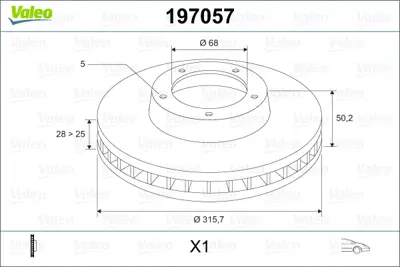 VALEO 197057 On Fren Dısk Ayna Volvo S60 I (384) 2.0 T -2.4 00>10  V70 Iı (285) 2.4 05>08 Xc90 I (275) D3 / D5 09 31423325