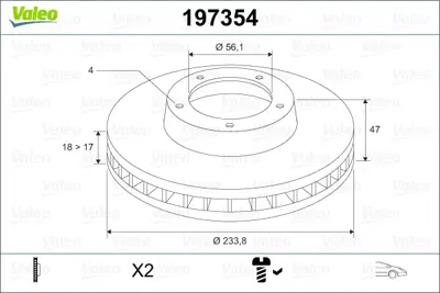 VALEO 197354 Fren Diski Ön X2 Daıhatsu Applause 6/1989 9/1997 .Applause 9/1997 5/2000 / Daıhatsu Charade 4351287725000