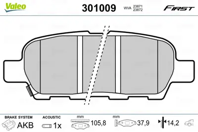 VALEO 301009 Arka Fren Balatası (Tk) X Traıl T31 2007> 2,0 / 2,0dcı / 2,5 Qashqaı 2007> 1,5dcı / 1,6ı / 2,0dcı /  D4M60EG50C