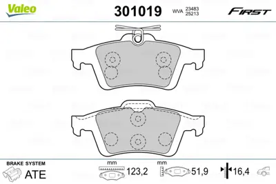 VALEO 301019 Fırst Dısk Fren Balatası (Arka) Ford Focus C Max (6 / 2003>2 / 2007), Focus Iı (9 / 2004>12 / 2007), 31341331 3M512M008AC MEAV6J2M008CA