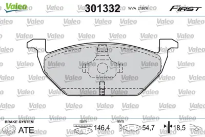 VALEO 301332 On Fren Balatası Golf Iv 97> Bora 98> Polo V 09> Polo Iv 01> Jetta Iv 10> Beetle 11> Up 11> Lt28-35  6R0698151A