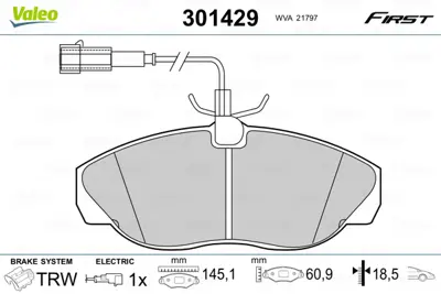 VALEO 301429 On Fren Balatası Ducato 10 / 14 1,9d / Td 2,0 2,8d / Td 99> 425455 9948626