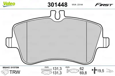 VALEO 301448 Fren Balatası On W202 93>00 W203 00>07 Cl203 02>08 C209 02>09 R171 04>11 A0064206220