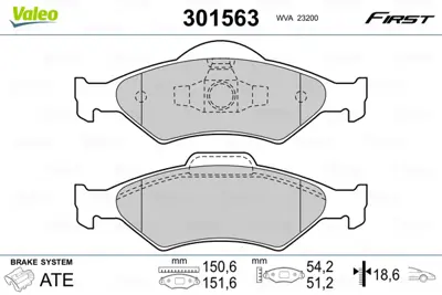 VALEO 301563 On Fren Balata Fıesta Iv 1,25,1,3 / 1,4 95>02 Ford Ka 96>08 Mazda 121 Iıı 1,25 / 1,3 96>03 Abssız 1E123323Z YS612K021AA