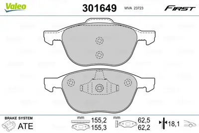 VALEO 301649 On Fren Balatası Mazda 3 03> Mazda 3 09> Mazda 5 05> Mazda 5 10> Focus Iı 04 /> Focus Iı C Max 04>07 31341301 BPYK3323ZC9C MECV6J2K021AA