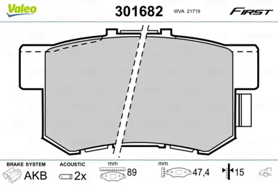 VALEO 301682 Arka Fren Balatası (Tk) Accord Vıı 2,2ı Type R / 3,0 V6 24v 99 03 Cıvıc 2,0ı Type R 02 Integra 1, 5580080J03 6430S7S000 SFP000080