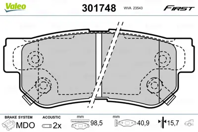 VALEO 301748 Arka Fren Balatası (Tk) Santa Fe 2,4ı 16v / 2,7ı V6 / 2,0 Crdı+abs 01 Sonata Iıı 2,0ı 16v / 2,4ı 16v 4841321B10 583023FA11 583023KA60