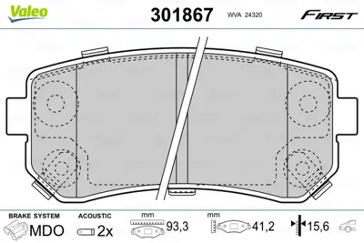 VALEO 301867 Arka Fren Balatası Hyundaı Accent Era 06-> / I20 08-15 / I30 07-12 / Ix20 10-> / Ix35 10-> / Sonata  583021YA50 583022SA35