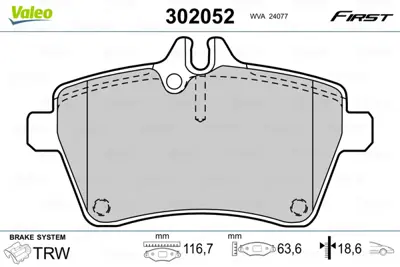 VALEO 302052 Fren Balatası On A-Class W169 04>12 B-Class W245 05>11 A1694202120