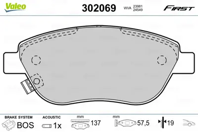 VALEO 302069 On Fren Balatası Buyuk Tıp Corsa D 1605354