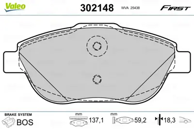 VALEO 302148 Dısk Fren Balatası  (Ön) Cıtroen C3 11.08> 1647863580 3649095