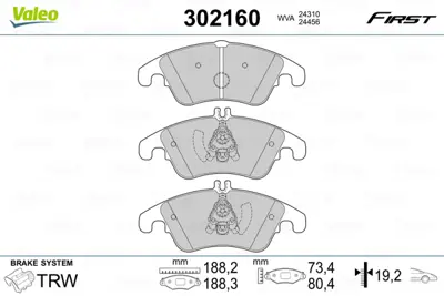 VALEO 302160 Fren Balatası On W204 07>14 S204 07>14 C204 11> C218 11>17 W212 09>15 C207 09>16 A0074207520