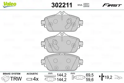 VALEO 302211 Fren Balatası On W205 14> S205 14> C205 15> A205 16> W213 16> S213 16> A238 17> A0084203720