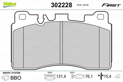 VALEO 302228 Dısk Fren Balatası (Fırst) (Arka) Mercedes Benz Class Cls 02.13> A0074207220