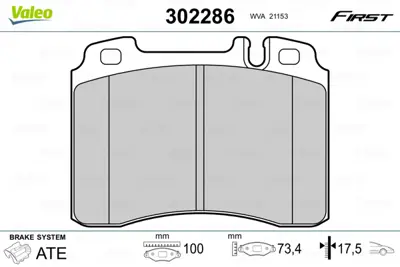 VALEO 302286 Dısk Fren Balatası (Ön) Mercedes Class C 09.94> A0054200220