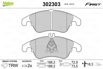 VALEO 302303 Dısk Fren Balatası (Ön) Ford Focus 01.09>08.10 2.5 Rs 9M512K021BF