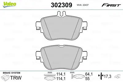 VALEO 302309 Dısk Fren Balatası (Arka) Mercedes Class E2016> A0004209700