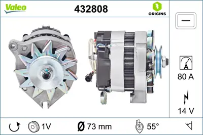 VALEO 432808 Alternator 12v 80a Berlıngo 1,4 / 1,6 16v 02> C5 3,0 01 / 04 P407 1,8 / 2,0 / 2,2 / 3,0 04> 5705K1 95653974 9619358580