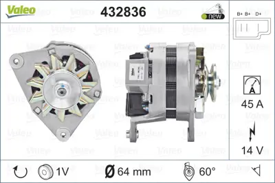 VALEO 432836 Alternator 12v 45a Eskort Iıı Iv Fıesta Tanus Land Rover R78FB10346AB RTC5682N