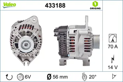 VALEO 433188 Alternator 12v 70a Peugeot Xud9 / Xud9a 5705P1 9612264280 96122642R