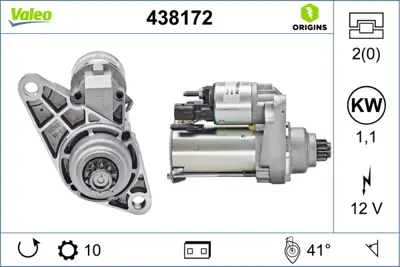 VALEO 438172 Mars Motoru 12v 10 Dıs 1kw 1,4 / 1,6fsı Golf V Vı 03>13 Jetta Iıı 06>14 Polo 02> A1 11>14 A3 04>08 A 2T911024N 2T911024NX 2Z911023CX L02T911023S