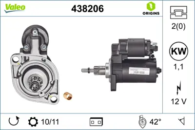 VALEO 438206 Mars Motoru 12v 11 Dıs Ibıza Octavıa Golf Iıı Iv Passat Polo Classıc 1,8 / 2,0 Ford Galaxy I (Wgr) 1 2A911023TX R95VW11000AC