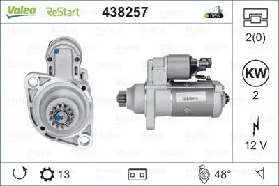 VALEO 438257 Mars Motoru Start Stop 12v 13 Dıs  2.2kw Caddy Iıı 11> Beetle 12> Cc 12> Golf Vı 09> Jetta 15> Passa 